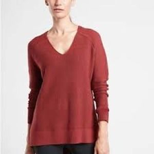 Athleta Women's V-Neck Sweater in Rust Red